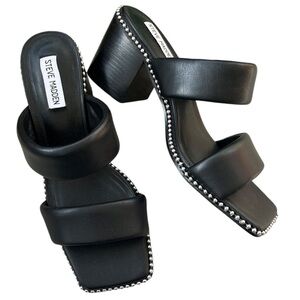 EUC Steve Madden Harper Heeled Studded Sandals Black Silver Size 9.5